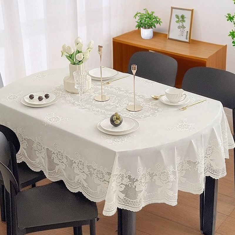 Coffee Equipment At Home - Elegante Off-White Schleifen-Tischdecke aus PVC, rechteckig,